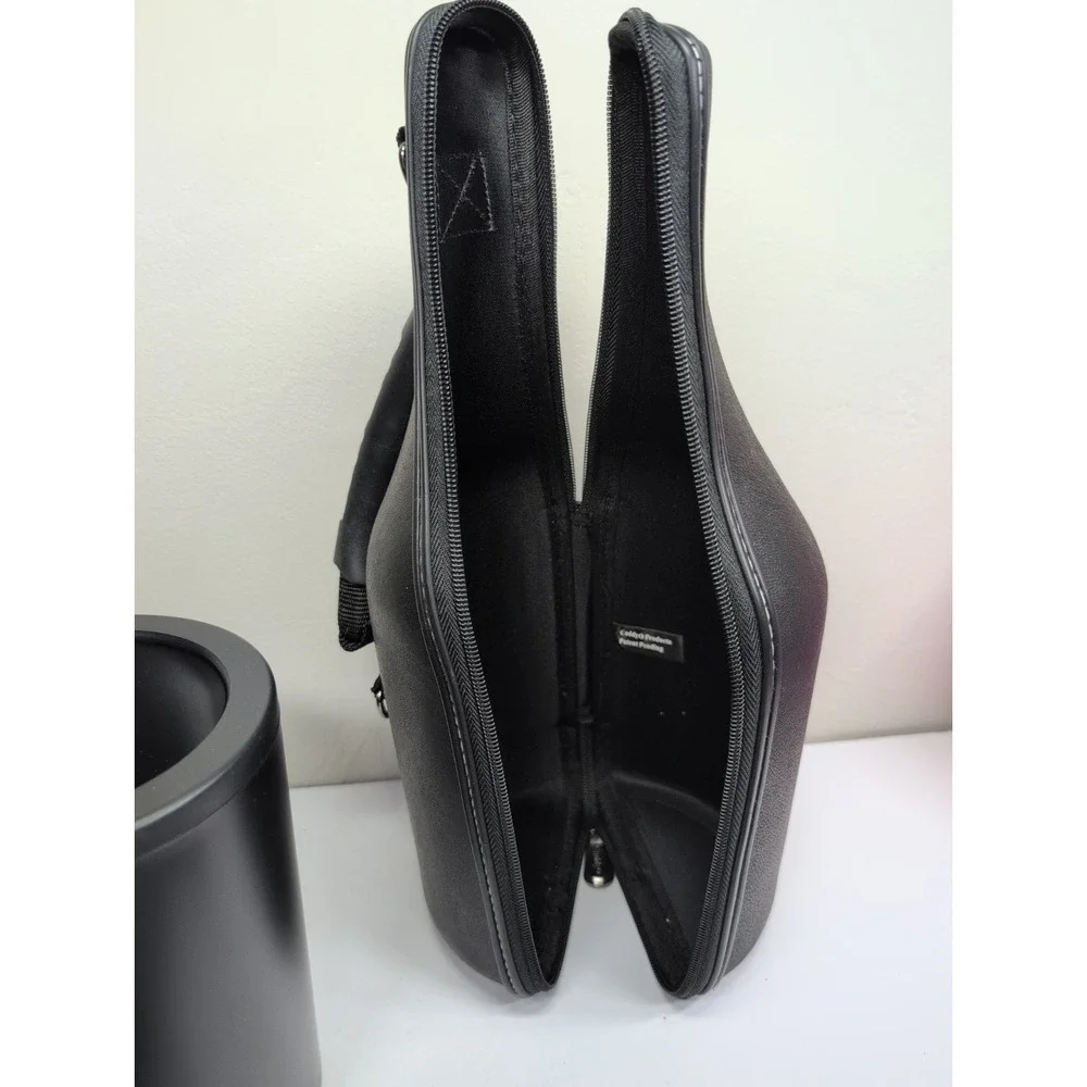 GENUINE‎ BLK LEATHER CaddyO Wine Bottle Caddy / Carrier w/Accessories - No Box